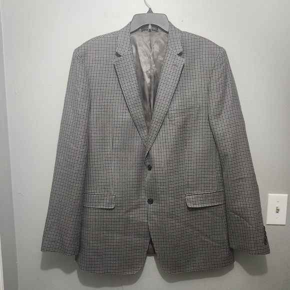lauren Ralph lauren Houndstooth Blazer Size 46L Gray Silk And Wool Blend